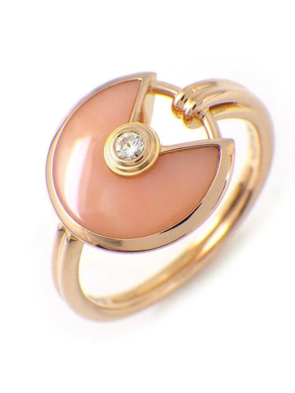 Cartier Ring Amulette Round Circle Pink Pearl Diamond 18k Gold